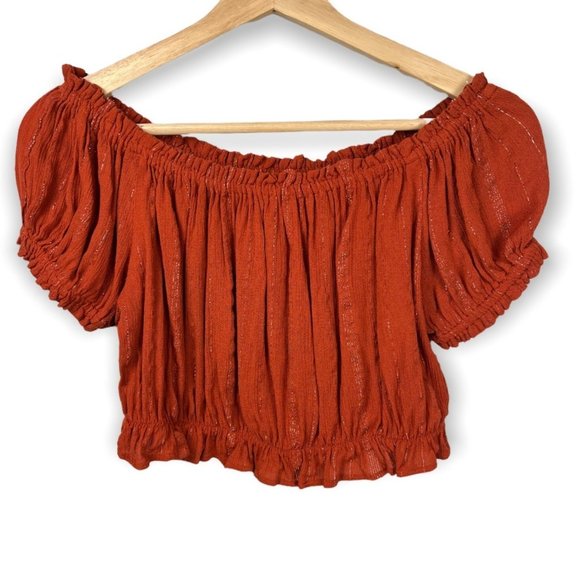 Buckle Tops - 3 for $30~ Buckle Angie Short Sleeve Crop Off Shoulder Peasant Top  M Rust